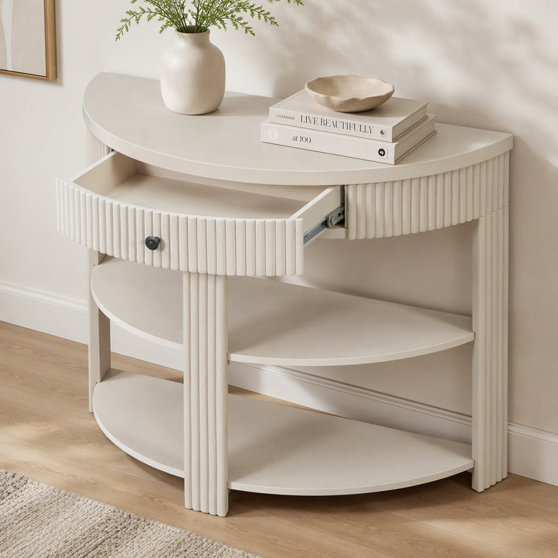 Console avec tiroir et tablettes, Cream, Cream, Cream