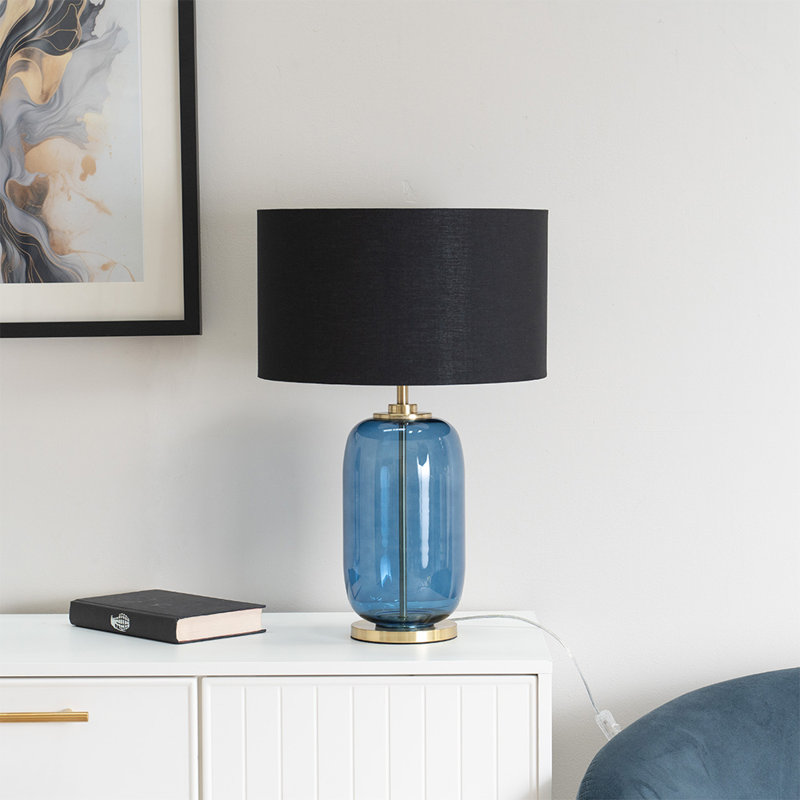 Anacristina Glass Table Lamp, Blue, Charcoal