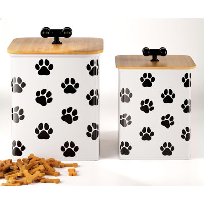 Ensemble de 2 pots à gâteries en fer pour comptoir de cuisine avec couvercles en bambou hermétiques pour contenants pour chien
