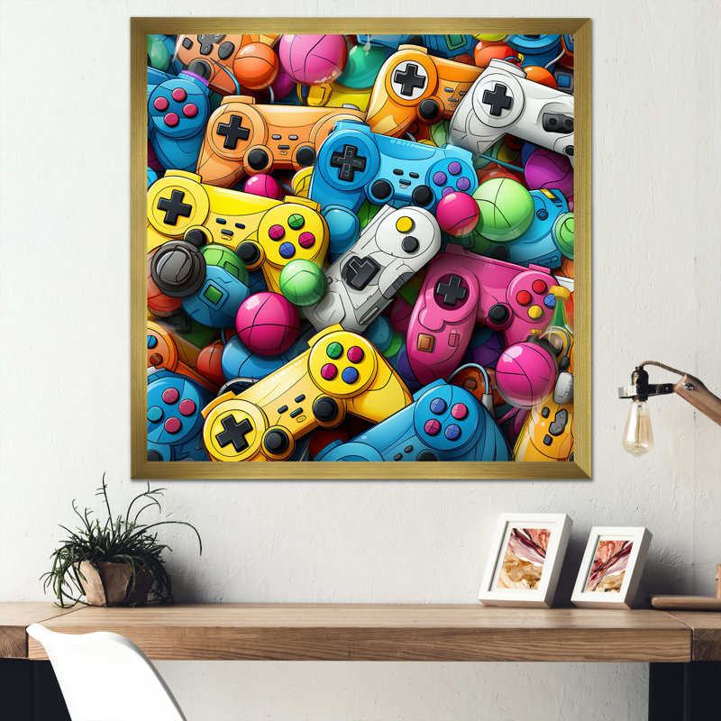 Colourful Gaming Controllers Ps - Art mural de jeux vidéo, Or, H 30 po x l 30 po