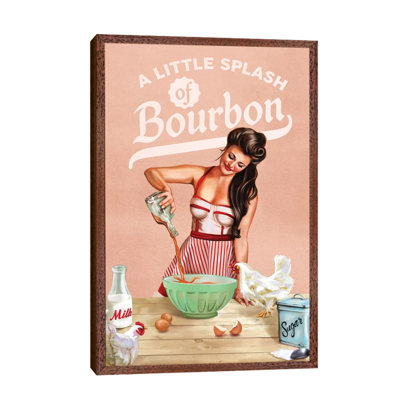 Bourbon Chickens Pinup - Print on Canvas, 101.6 cm H x 66.04 cm W, Classic Brown Wood Framed