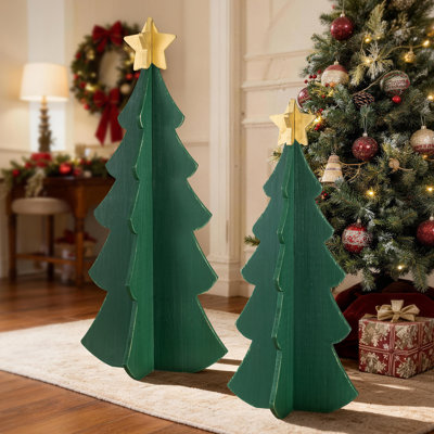 36"H Set of 2 Wood Interlocking Christmas Trees Porch Decor (KD)