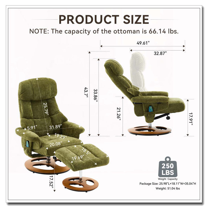 Fauteuil inclinable ergonomique avec repose-pieds, Vert