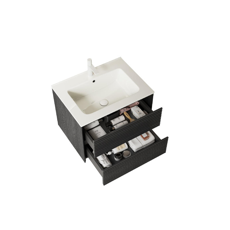 Meuble-lavabo mural 30 po avec lavabo, Chêne foncé, 24"