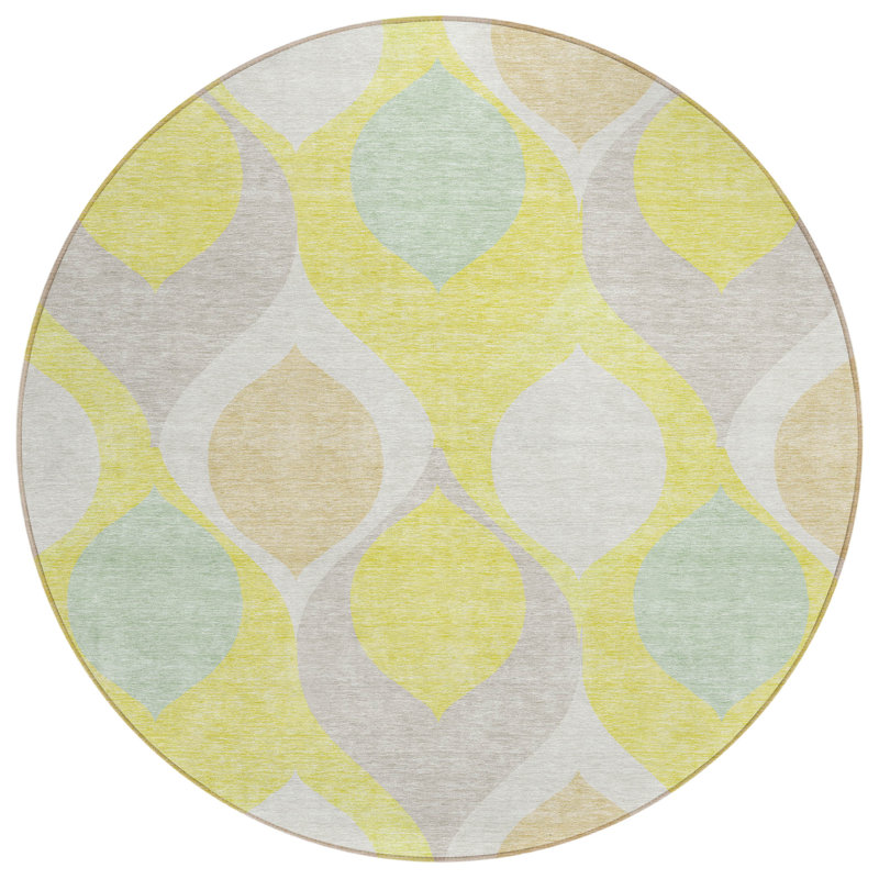 Washable Geometric Indoor / Outdoor Rug, Round 8'