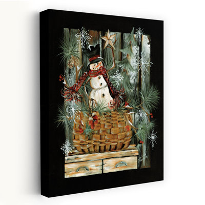 Bonhomme de neige dans un panier - art contemporain écharpe et chapeau écossais