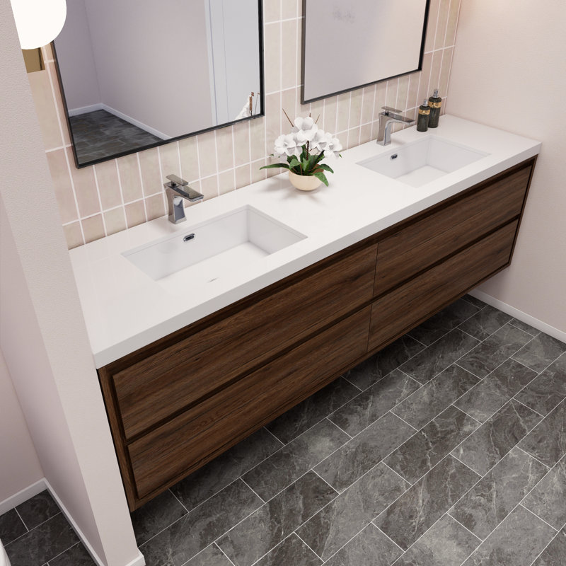 Azden 84" Wall-Mounted Double Bathroom Vanity Set, Rosewood