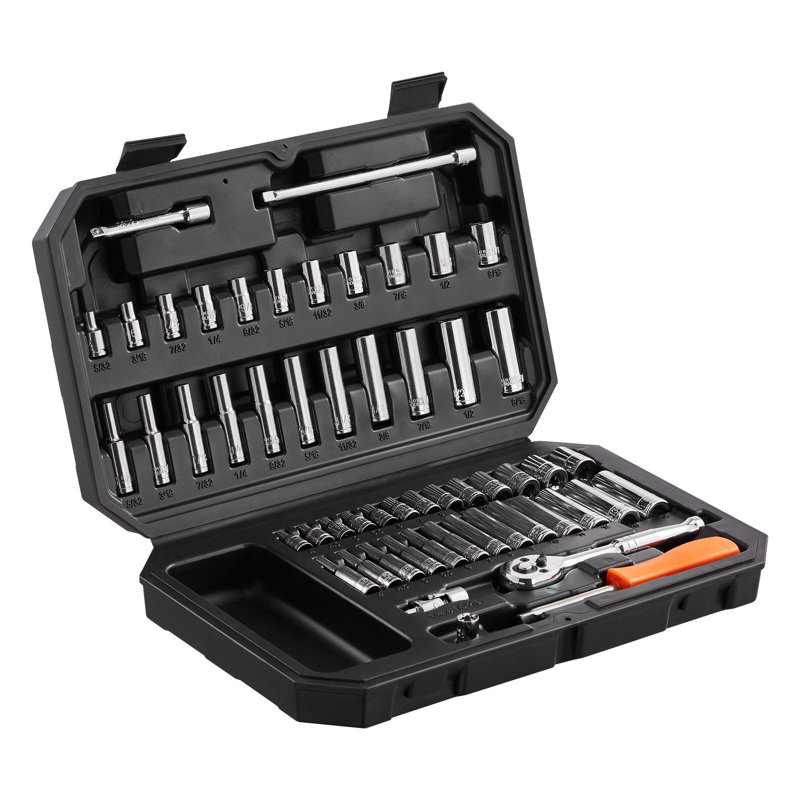 Ensemble 54 pièces de douilles 1/4 po, trousse à outils en acier au chrome vanadium de qualité supérieure avec cliquet, douilles profondes et standard (SAE / métrique), étui de rangement organisé