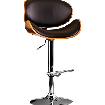Modern Swivel Lift Walnut Bar Stool With Black Cushions, Adjustable Height, Curved For Garden Use, 21"l X 21"d 36 - 44"h Modern, Lift, , , Use