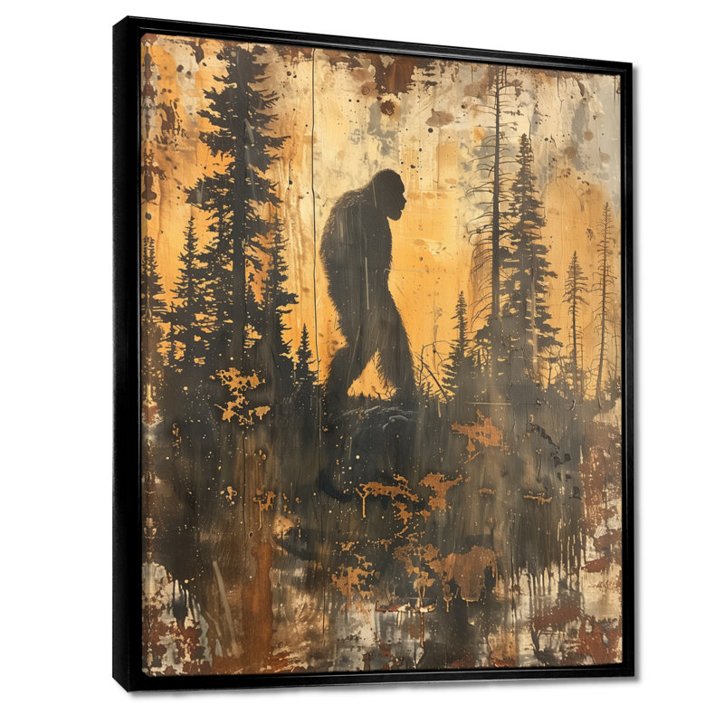 Chupp - Bigfoot Wall Art Living Room, Toile avec cadre flottant noir, H 40 po x l 30 po x P 1,5 po