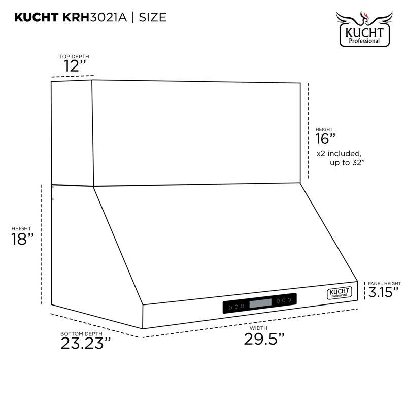 Kucht 30" W Stainless Steel Wall Range Hood, 30"