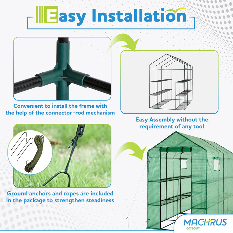 OGrow Extra Large Green Walk-In Greenhouse with 12 Shelves