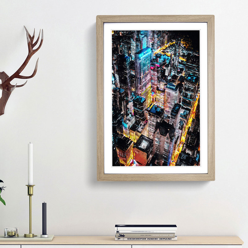 Lights of Chicago City - Picture Frame Painting Print, 48cm H x 36cm W x 2cm D, Oak Framed