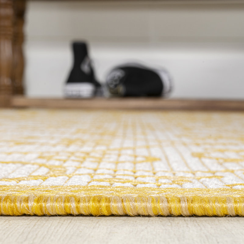 Tapis intérieur / extérieur crème / jaune Deilani, Rectangle 3 pi 1 po x 5 pi