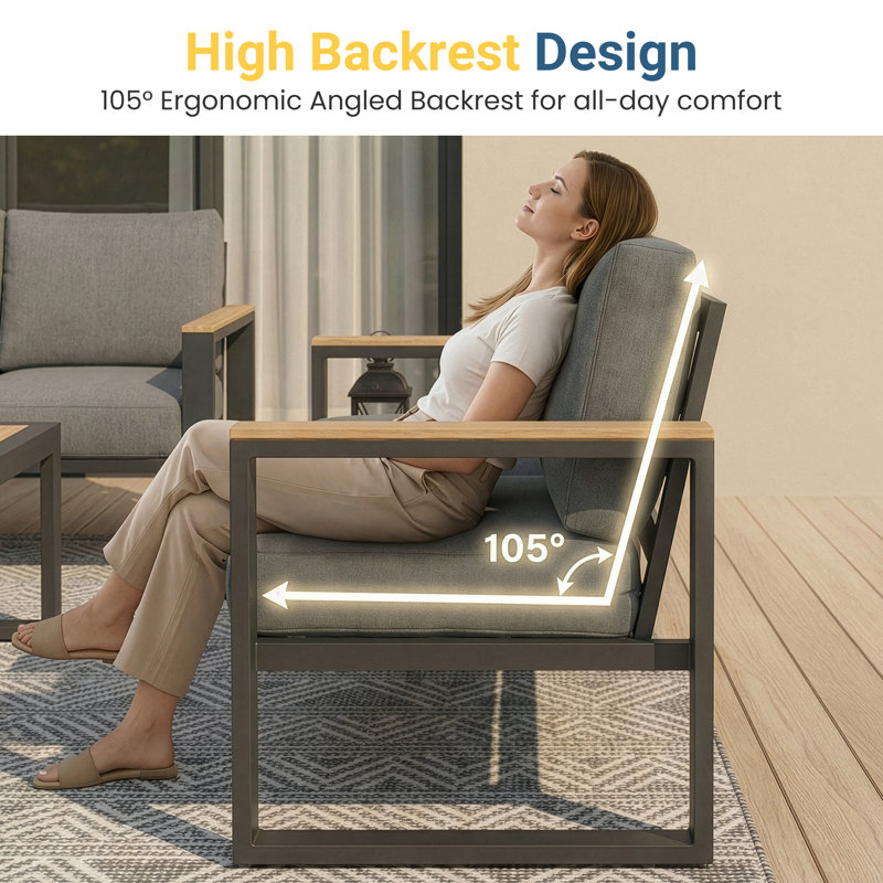 2-Piece All Aluminum Outdoor Chair with Soft Cushions, Gray