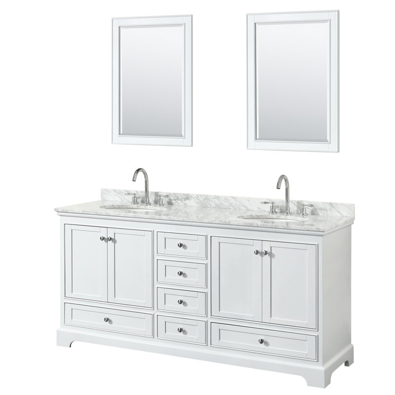 Ensemble de meuble-lavabo double 72 "avec miroir Deborah, Blanc, Chrome poli