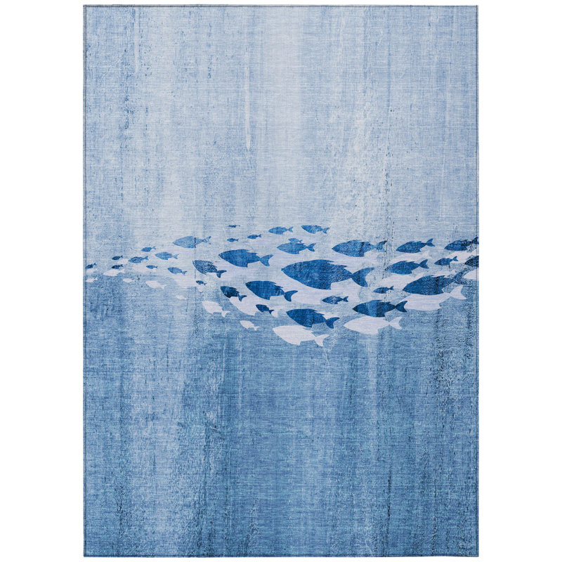 Tapis intérieur / extérieur bleu marine et bleu marine lavable HomeRoots 8 pi x 10 pi