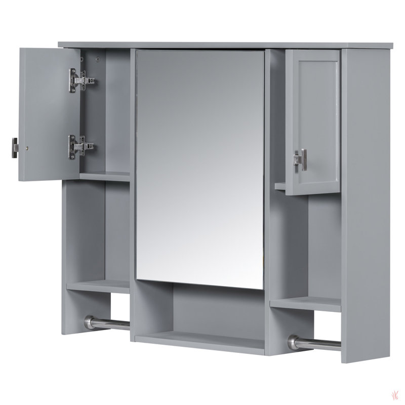 Armoire de rangement murale moderne 35 po x 28 po, armoire de salle de bain murale avec miroir, armoire à pharmacie avec barre à serviettes