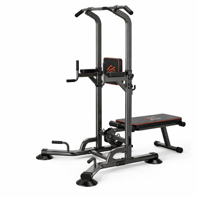 SQUATZ Dip Station Pull-Up - Votre tour de puissance tout-en-un et support de barre de traction avec banc escamotable pour l'exercice à la maison et la presse à banc