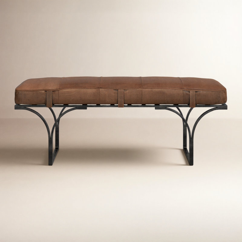 Magnolia Upholstered Bench, Caramel Genuine Leather
