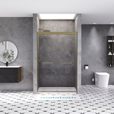 44 à 48 po X P 72 po H Porte de douche coulissante double semi-sans cadre (6 mm) en verre trempé transparent et film de sécurité