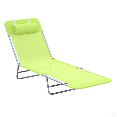 Outsunny Folding Chaise Lounge Pool Chairs, Outdoor Sun Tanning Chairs With Pillow, Reclining Back, Steel Frame & Breathable Mesh For Beach, Yard, Patio