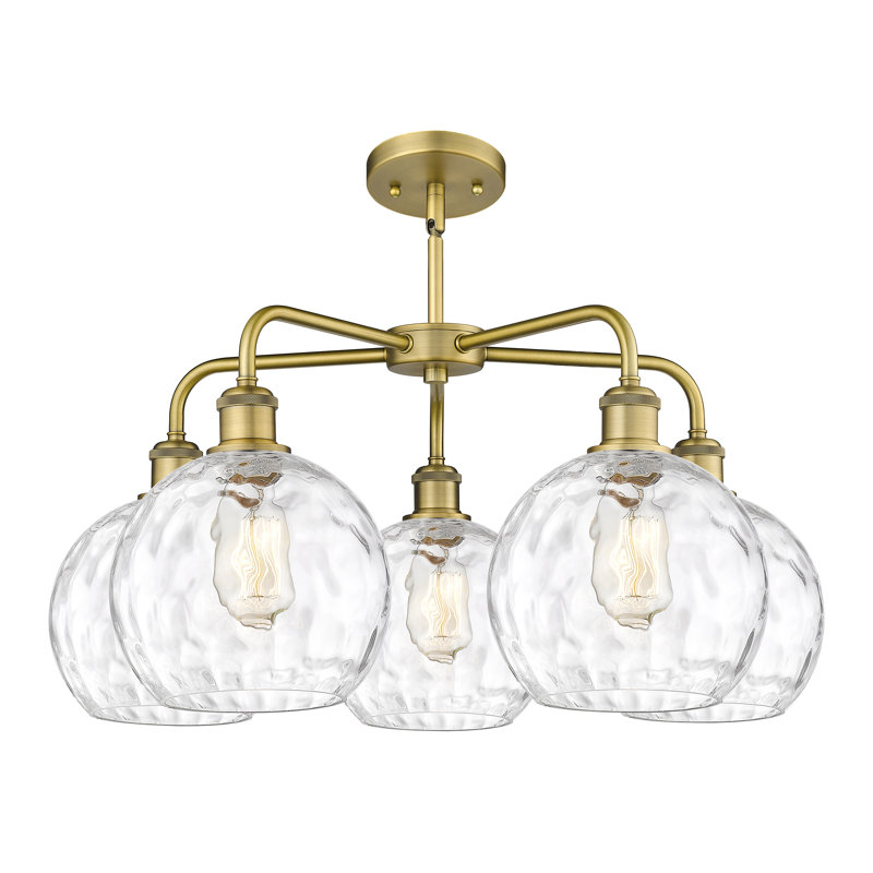 Lustre suspendu 5 lumières en verre 24 po Athens, H 15,88 po x l 26 po x P 26 po, Laiton brossé