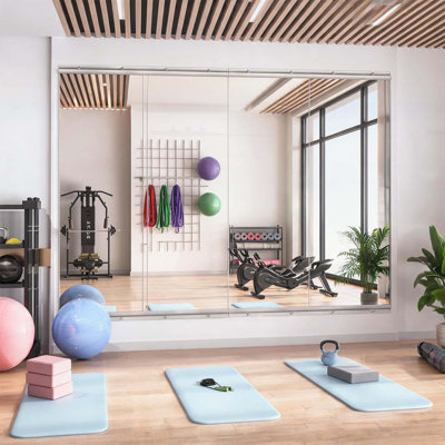 Miroir de gymnastique à la maison pour la visualisation du corps entier, 55 x 21 pouces, ensemble de 2 pièces, fixation murale, verre trempé, idéal pour le yoga et la remise en forme