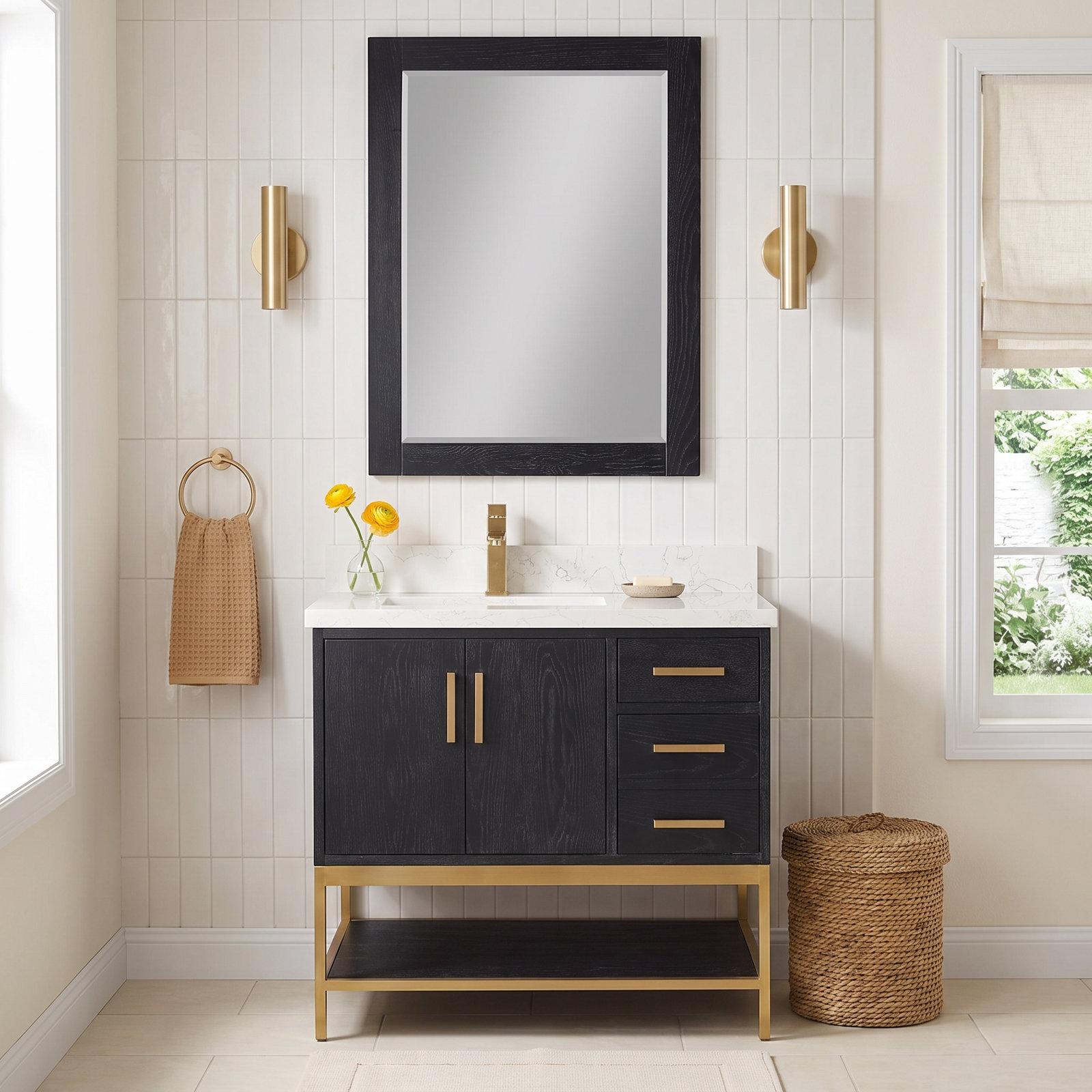 Drakeford 36" Single Bathroom Vanity, Black, Gold