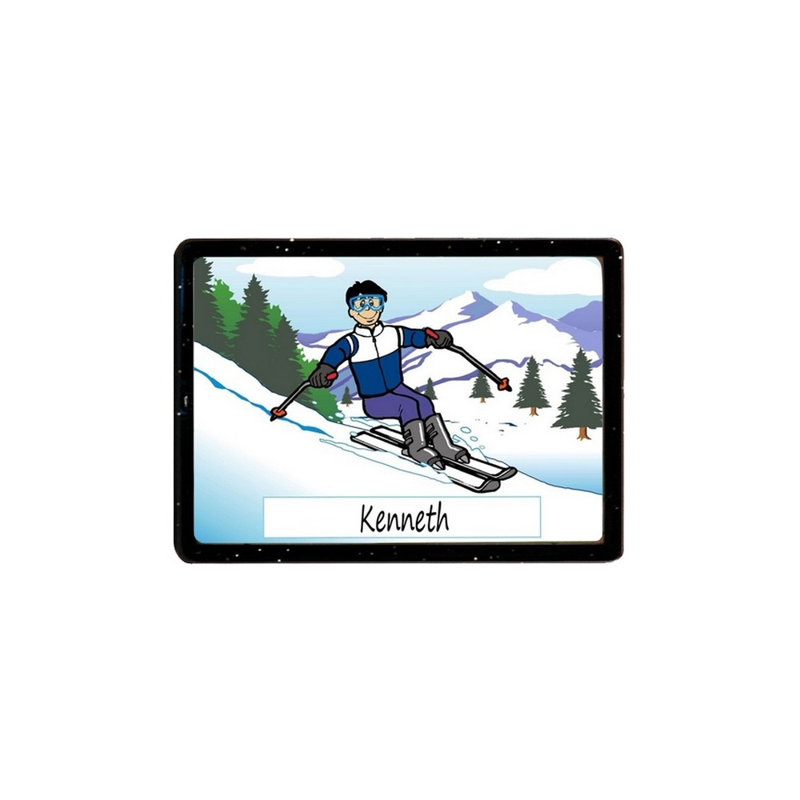 Magnet acrylique personnalisé, skieur, neige - mâle - excellent cadeau!, Oui