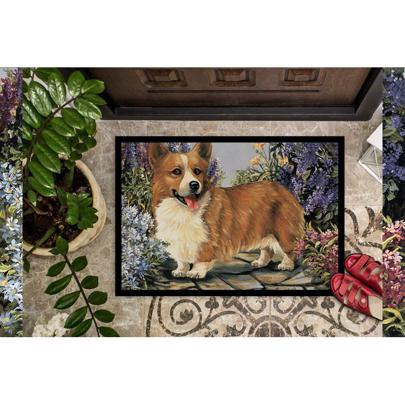 Tapis d'entrée antidérapant Guerrie L 27 po x l 18 po, Corgi Jardin Georgi