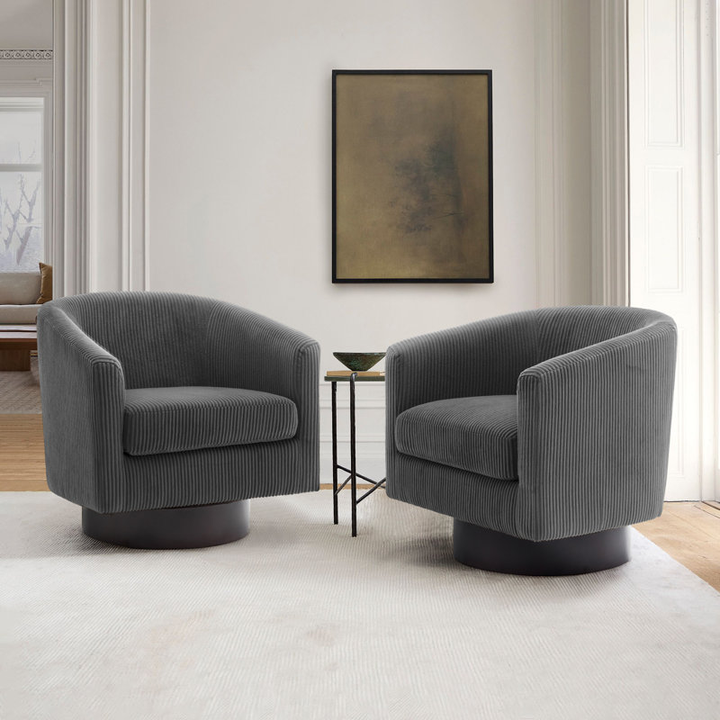 Bennett 72.1Cm Wide Swivel Barrel Chair, Grey Corduroy