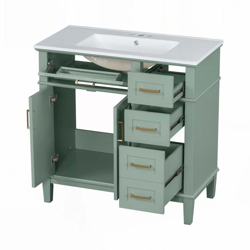 Meuble-lavabo 36 po avec lavabo en céramique, Vert