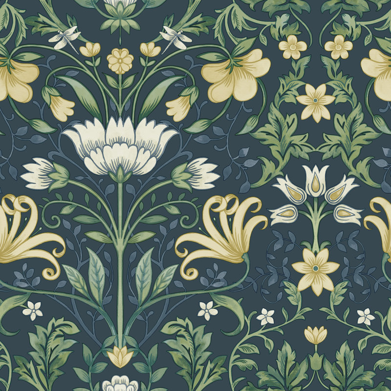 Jerlisha 33' L x 20.8" W Wallpaper Roll, Navy Blue