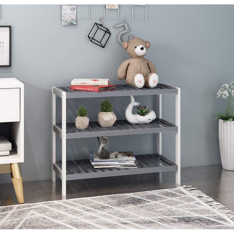 9 Pair Shoe Rack, Grey/White