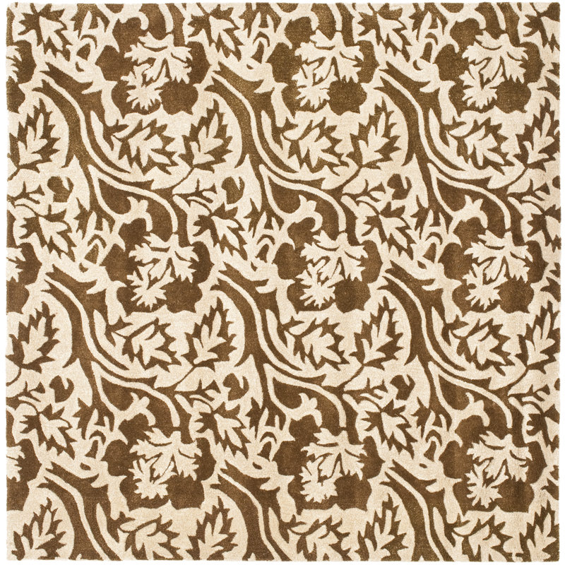 Steve Hand Tufted Wool/Viscose Floral Rug in Tan/Brown, Square 6'
