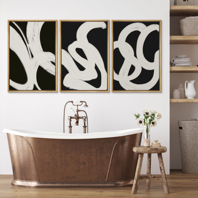 BAW Black And White Modern Abstract Pictures Boho Decor Framed Canvas 3 Pieces Print Wall Art