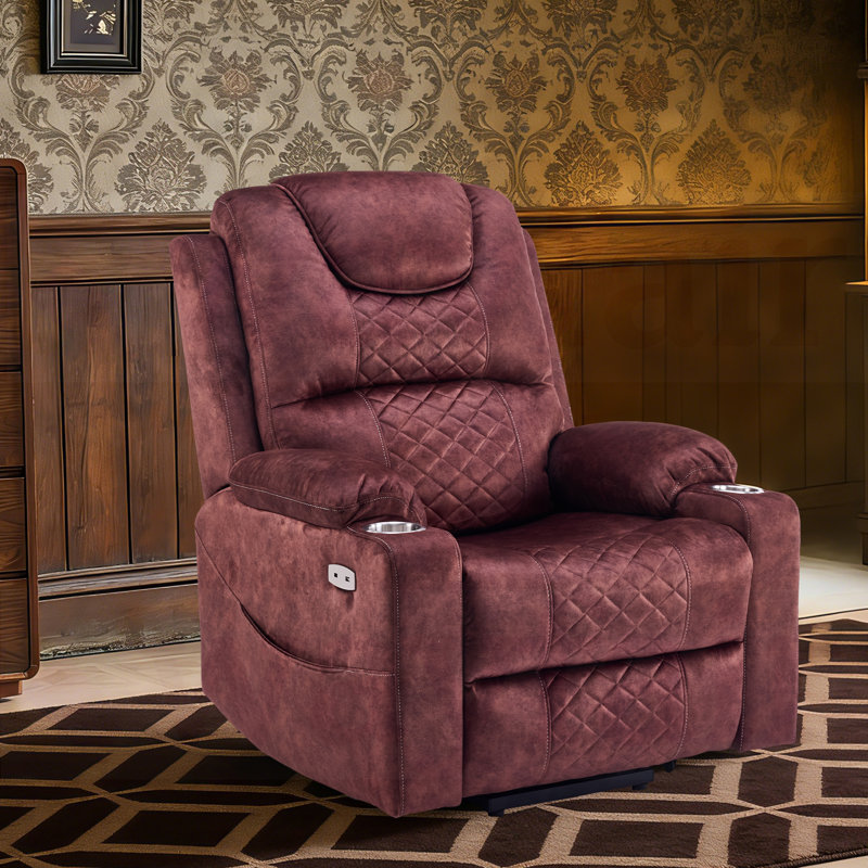 Carollynn Oversized Power Lift Chair for Elderly, Recliner with Heat & Massage,Cup Holders,Side Pockets, Wine