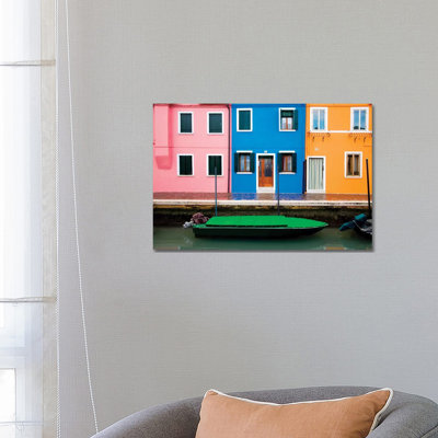 Italy, Burano. Colorful Windows And Walls. by Jaynes Gallery - Wrapped Canvas Print