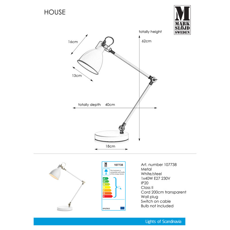 Pares Metal Desk Lamp, White/Steel