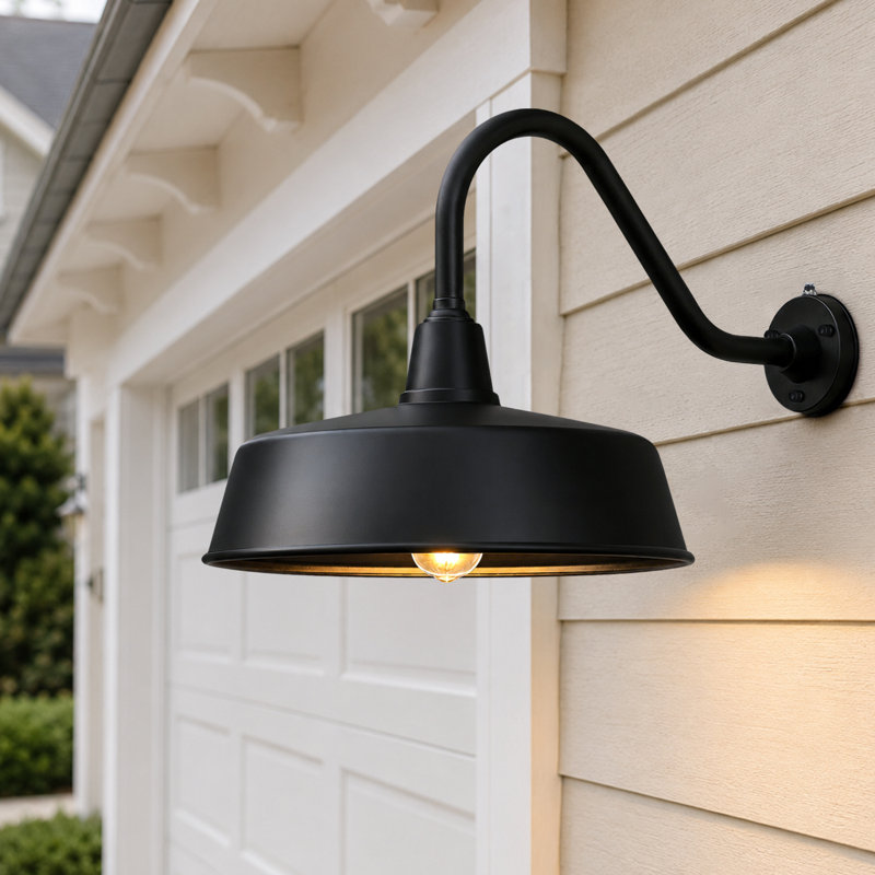 Bechard Black Finish Dusk To Dawn Outdoor Wall Barn Light, 18" H x 18" W x 28.1" D, 1 Light