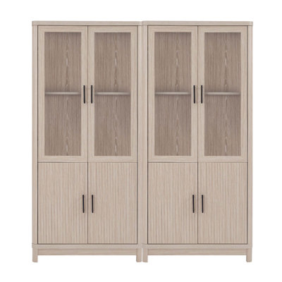 Jodie 67.6" H x 31" W Mid-Century Modern 6-Shelf Bookcase with Tempered Glass Doors in Whitewashed Oak