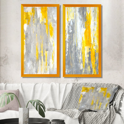 «Gray Meets Yellow Modern Art», ensemble de 2 peintures sur toile