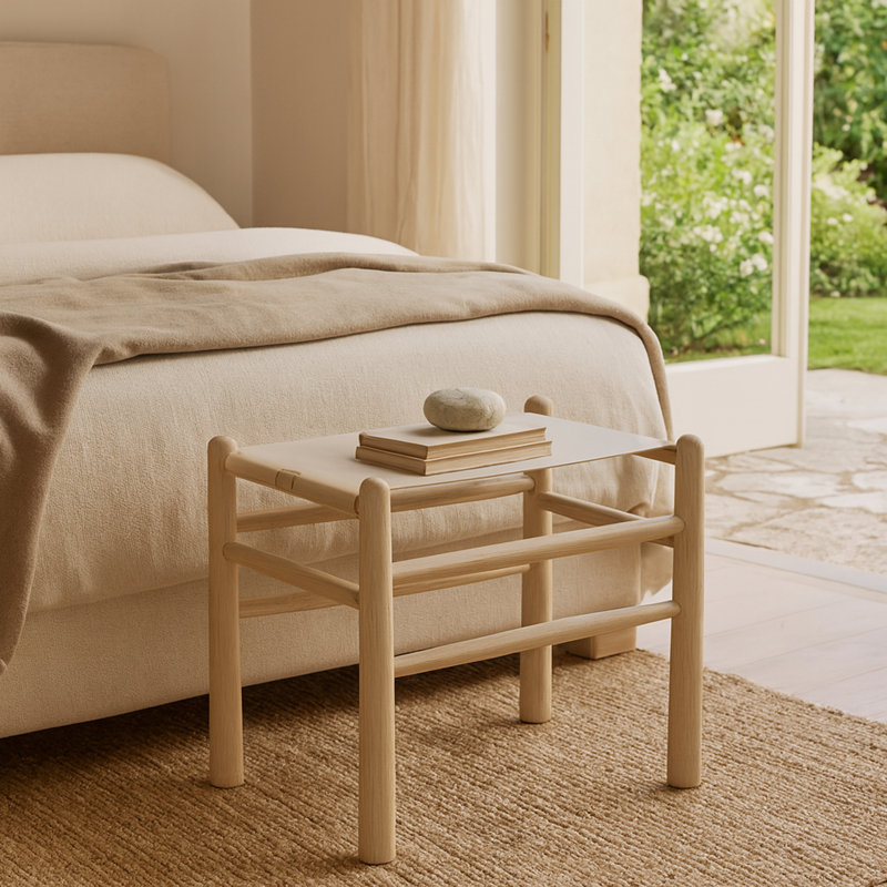 Banc rembourré en cuir Santos, Teint naturel, Cuir végétalien beige