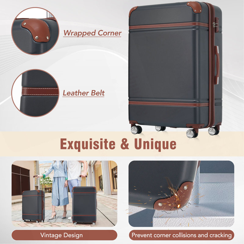 Ensemble de 3 valises à roulettes Hardshell avec valise TSA, Noir