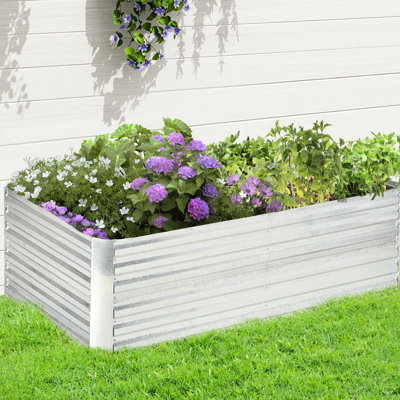 Jardinière en métal galvanisé argenté, 179 cm L x 88 cm l x 59 cm H, fond ouvert, favorise la croissance des grandes plantes, idéale pour les plantes à racines.