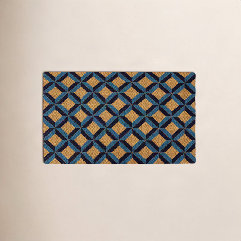 Neighburly Non-Slip Geometric No Holiday Doormat, Blue