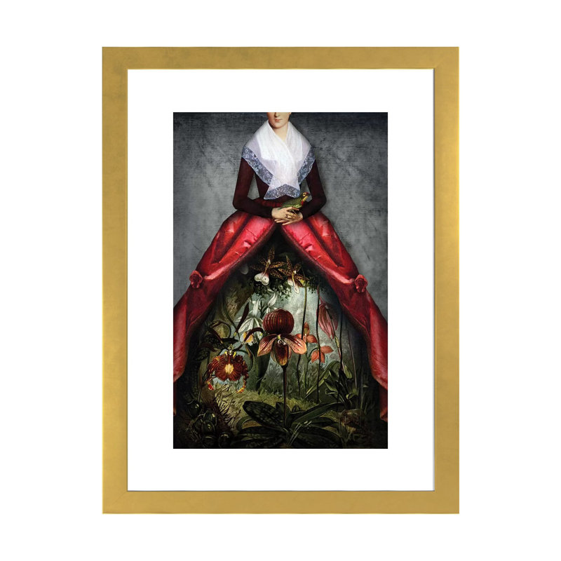 «Her Garden» par Catrin Welz-Stein - impression d'art graphique, H 24 po x l 16 po x P 1 po, Papier encadré doré, Blanc