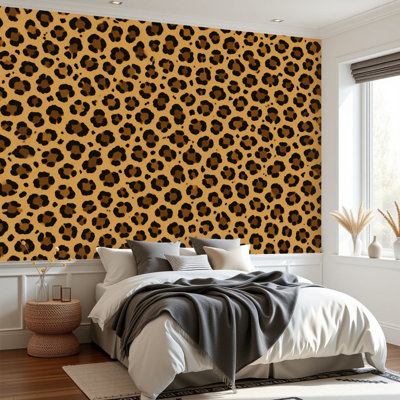 Papier peint adhésif pelez et collez imprimé léopard à motif de peau de léopard pour papier auto-adhésif amovible, décoration murale pour salon Chambre à coucher H 69 po x l 96 po