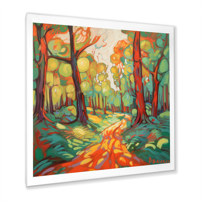 «Sunlight Through The Trees In Autumn Forest I», reproduction sur toile, H 24 po x l 24 po x P 1 po, Cadre photo blanc